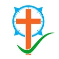 Color Christian Cross icon with Compass. Vector illustration