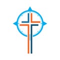 Color Christian Cross icon with Compass. Vector illustration.