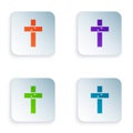 Color Christian cross icon isolated on white background. Church cross. Set colorful icons in square buttons. Vector