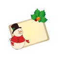 Color christmas card with snowman with holly