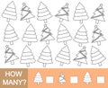 Color Christmas tree and count how many. Mathematical game for c