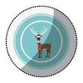 Color circle with middle shadow sticker with reindeer with scarf
