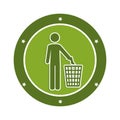 Color circular emblem with man and trash container Royalty Free Stock Photo
