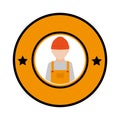 Color circular emblem with worker with helmet