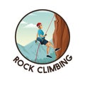 Color circular frame with scene landscape man mountain descent with equipment rock climbing Royalty Free Stock Photo