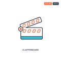 2 color clapperboard concept line vector icon. isolated two colored clapperboard outline icon with blue and red colors can be use