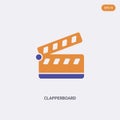 2 color clapperboard concept vector icon. isolated two color clapperboard vector sign symbol designed with blue and orange colors