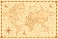 Color Classic Style of World Map with Thin Lines Elements. Vector Royalty Free Stock Photo