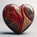 A color closeup of a heart shaped object with a tribal clothing