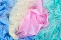 Color clothes soak in powder detergent water dissolution.