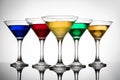 Color cocktails in martini glasses Royalty Free Stock Photo