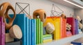Rainbow Bookshelf Styling with Sculptural Decor Elements Royalty Free Stock Photo