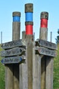 Color coded wooden hiking trails signs