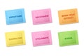 Color codes of sugar substitute packets, sweetener pouches, color definition Royalty Free Stock Photo