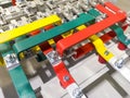 Color coding of phase busbars in a three-phase electrical panel Royalty Free Stock Photo