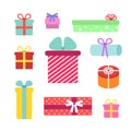 Color collection of 10 flat gift boxes. Vector set Royalty Free Stock Photo