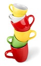 Many colorful coffee cups on white background