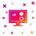Color Computer monitor with graph chart icon isolated on white background. Report text file icon. Accounting sign. Audit