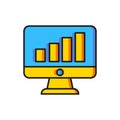 Color Computer monitor with graph chart icon isolated on white background. Report text file. Accounting sign. Audit