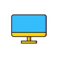 Color Computer monitor screen icon isolated on white background. Electronic device. Front view. Flat filled outline