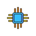 Color Computer processor with microcircuits CPU icon isolated on white background. Chip or cpu with circuit board. Micro