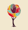 Color concept tree with diversity people hands Royalty Free Stock Photo