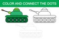 Color and connect the dots of image of cartoon tank transport.