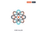 2 color core values concept line vector icon. isolated two colored core values outline icon with blue and red colors can be use