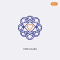 2 color core values concept vector icon. isolated two color core values vector sign symbol designed with blue and orange colors