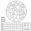 Color, count and graph. Educational children game. Color ball and counting shapes. Printable worksheet for kids and toddlers