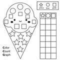 Color, count and graph. Educational children game. Color ice cream and counting shapes. Printable worksheet for kids and toddlers