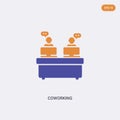 2 color Coworking concept vector icon. isolated two color Coworking vector sign symbol designed with blue and orange colors can be