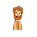 Color crayon stripe caricature side view half body man bearded