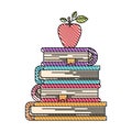 Color crayon stripe image of stack of books with apple fruit Royalty Free Stock Photo