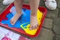 Color. Creative. Outdoor activyti. Fine art. Foot. Children playing. Painting. Preschool. Kid