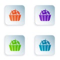Color Cupcake icon isolated on white background. Set colorful icons in square buttons. Vector