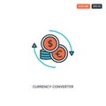 2 color currency converter concept line vector icon. isolated two colored currency converter outline icon with blue and red colors