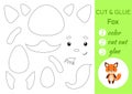 Color, cut and glue paper little fox. Cut and paste crafts activity page. Educational game for preschool children. DIY worksheet. Royalty Free Stock Photo