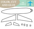 Color, cut and glue to create the image of airplane air transport. Game for children.