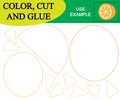 Color, cut and glue to create the image of half orange fruit. Educational game for children. Vector.