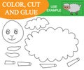 Color, cut and glue to create the image of sheep animal. Educational game for children.