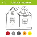 Color cute cartoon country house by numbers. Educational game for kids.