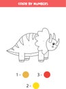 Color cute cartoon dinosaur by numbers. Coloring page. Royalty Free Stock Photo