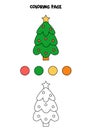 Color cute cartoon fir tree. Worksheet for kids.