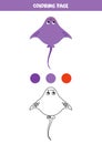 Color cute cartoon purple stingray. Worksheet for kids