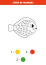 Color cute plaice by numbers. Worksheet for kids