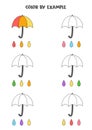 Color cute umbrellas by examples. Worksheet for kids