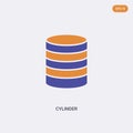 2 color cylinder concept vector icon. isolated two color cylinder vector sign symbol designed with blue and orange colors can be