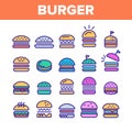 Color Delicious Burger Sign Icons Set Vector