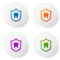 Color Dental protection icon isolated on white background. Tooth on shield logo. Set icons in circle buttons. Vector Royalty Free Stock Photo